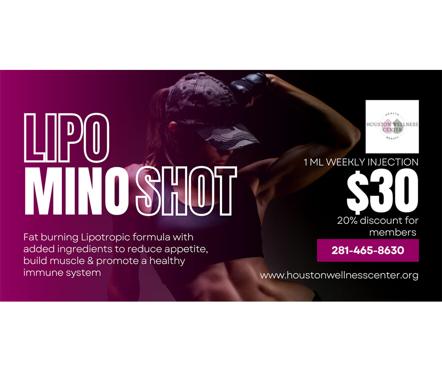 Lipo shot advertisement promoting wellness and weight loss Lipo Mino Shot in The Woodlands, TX